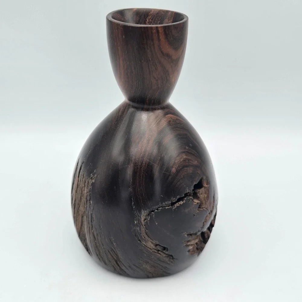 Vintage Hand Turned Ironwood Burl Wood Vase Live Edge Nice Patina 7